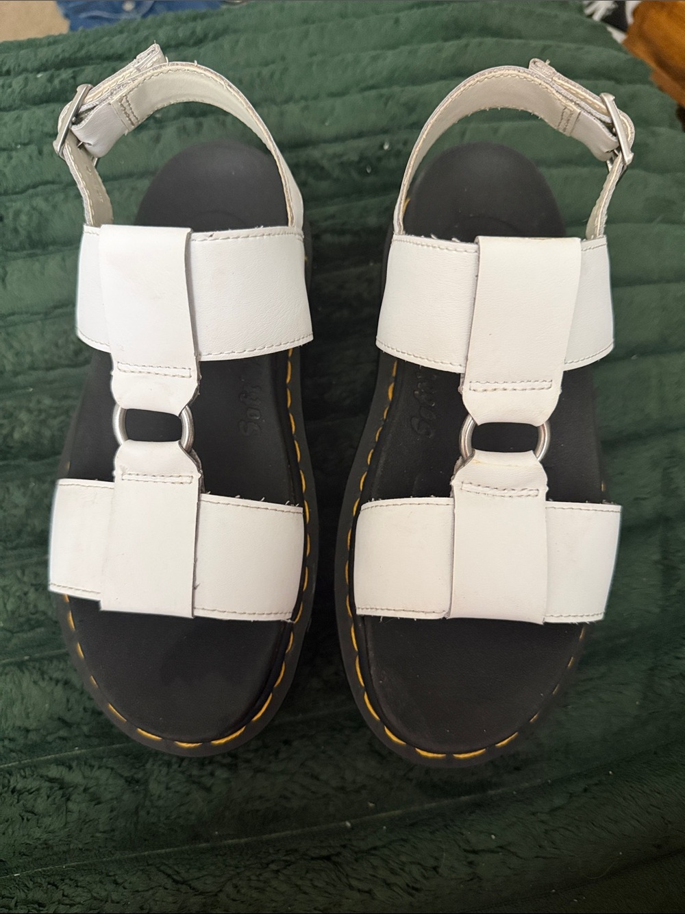 Dr. Martens Women’s White Leather Sandals with Buckle Accent